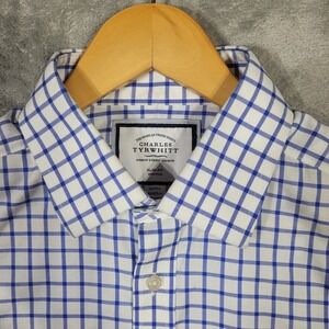 Charles Tyrwhitt 16 - 35 Dress Shirt Non Iron Slim Fit Mens Blue White Check